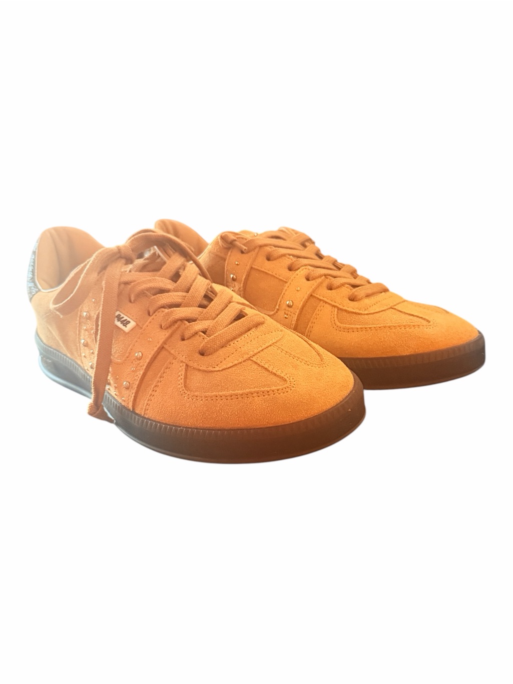 P448 Monza Cognac Sand Suede Studded Sneakers Nib Eu 38 Us 7.5/8 — image 4 of 8
